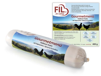 FIL Gourmetmenu Wurst Huhn mit Topinambur, Spinat & Kartoffel 400g