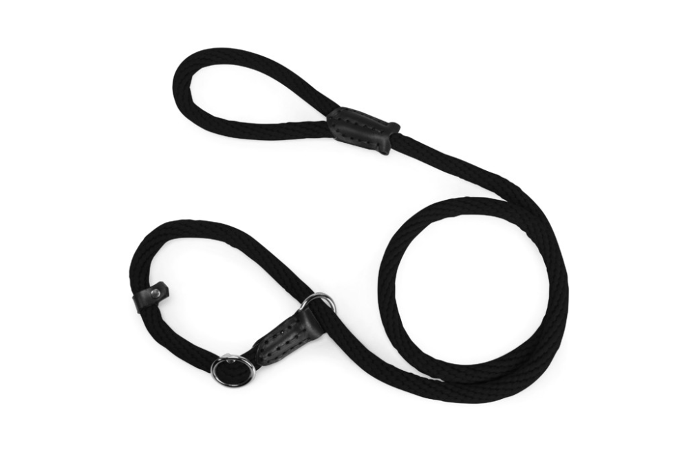 Camon Retriverleine aus Seil und Leder - schwarz - 12x1750