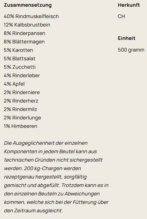 Big Pet BARF-Mischung Rind PUR lose gefroren 500g