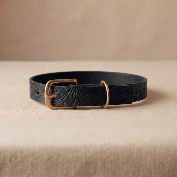 Doggy with Style Hundehalsband Leder mit Schnalle, Floralis-schmal, Schwarz
