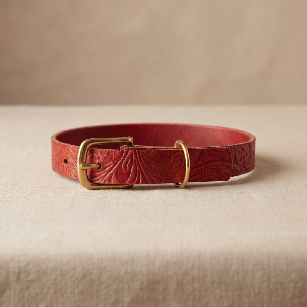 Doggy with Style Hundehalsband Leder mit Schnalle, Floralis-schmal, Rot