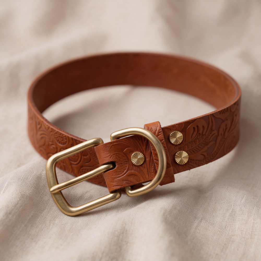 Doggy with Style Hundehalsband Leder mit Schnalle Floralis-breit L Cognac