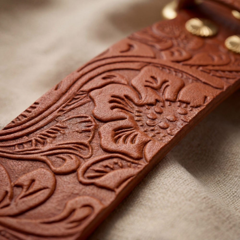 Doggy with Style Hundehalsband Leder mit Schnalle Floralis-breit L Cognac