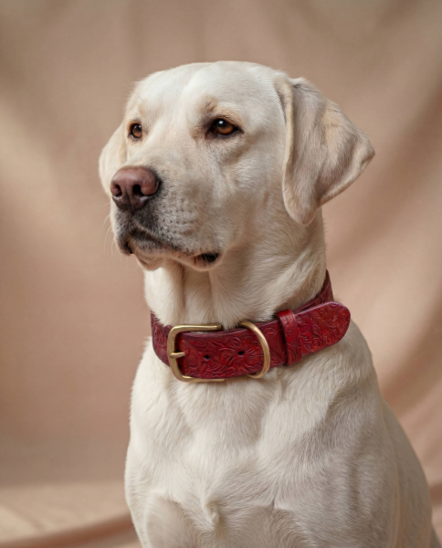 Doggy with Style Hundehalsband Leder mit Schnalle, Floralis-breit, Rot