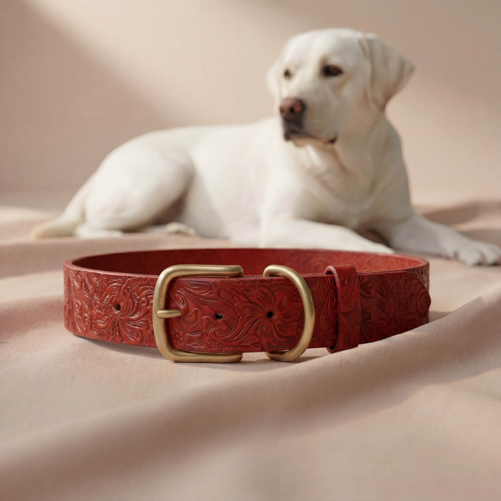 Doggy with Style Hundehalsband Leder mit Schnalle Floralis-breit M Rot