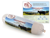 FIL Gourmet Vollkostmenü Wurst Rind mit Kartoffel, Apfel & Hüttenkäse