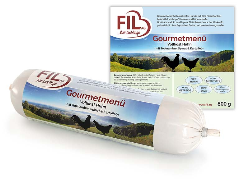 FIL Gourmetmenu Huhn mit Topinambur, Spinat & Kartoffel, 800g
